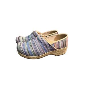 DANSKO JUTE PRO WEAVE ARTISAN Womens 37 Pastel MULTI Striped Clogs
